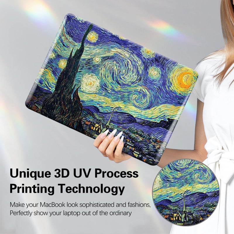 Funut Compatible with MacBook Air 13 inch Case 2021 2020 2019 2018 Model A2337 M1 A2179 A1932 Plastic Hard Shell Case Protective Cover for MacBook Air 13 with Touch ID, Van Gogh Starry Sky - Image 3